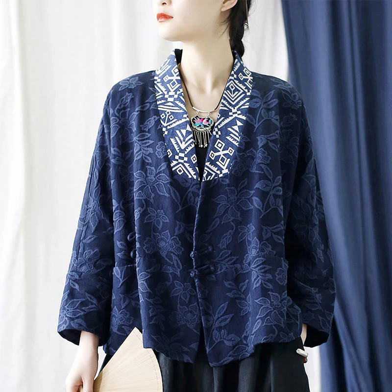 Giacca a maniche lunghe con scollo a V e motivo floreale in jacquard Buddha Stones - Image 21