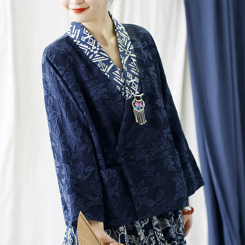 Giacca a maniche lunghe con scollo a V e motivo floreale in jacquard Buddha Stones - Image 23