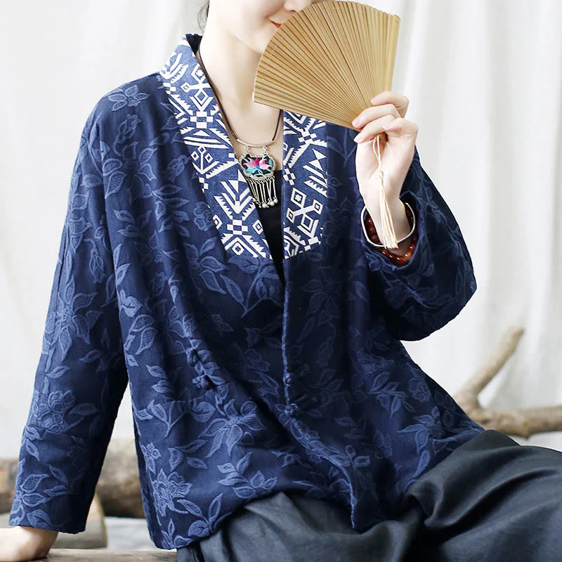 Giacca a maniche lunghe con scollo a V e motivo floreale in jacquard Buddha Stones - Image 25