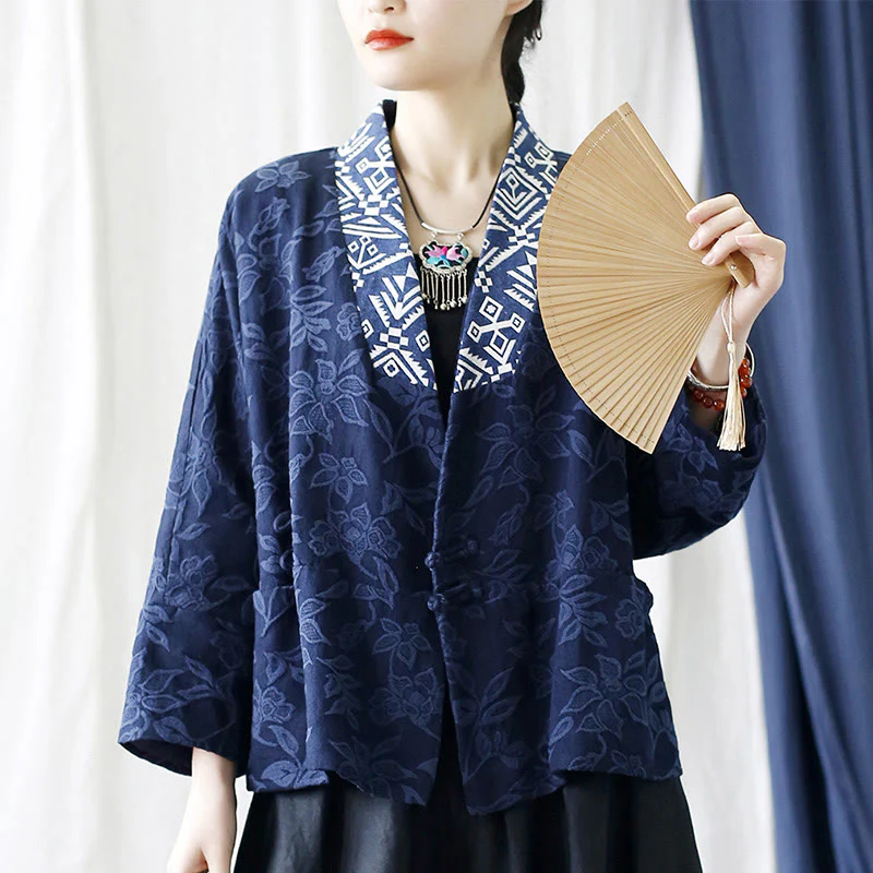 Giacca a maniche lunghe con scollo a V e motivo floreale in jacquard Buddha Stones - Image 26