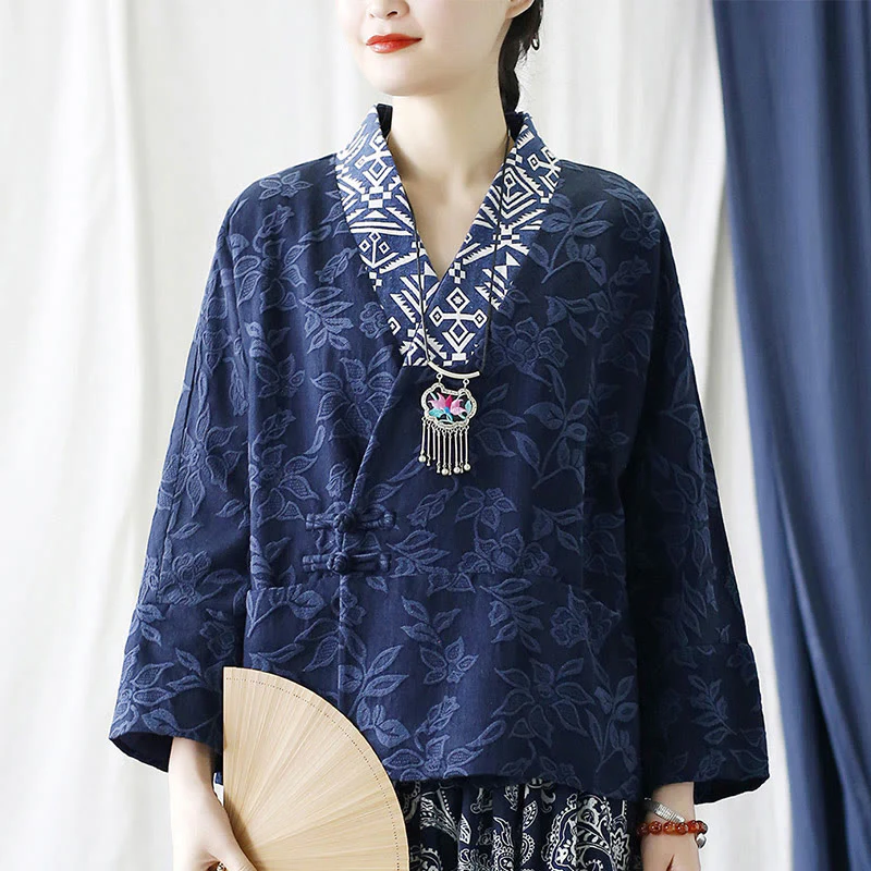Giacca a maniche lunghe con scollo a V e motivo floreale in jacquard Buddha Stones - Image 27