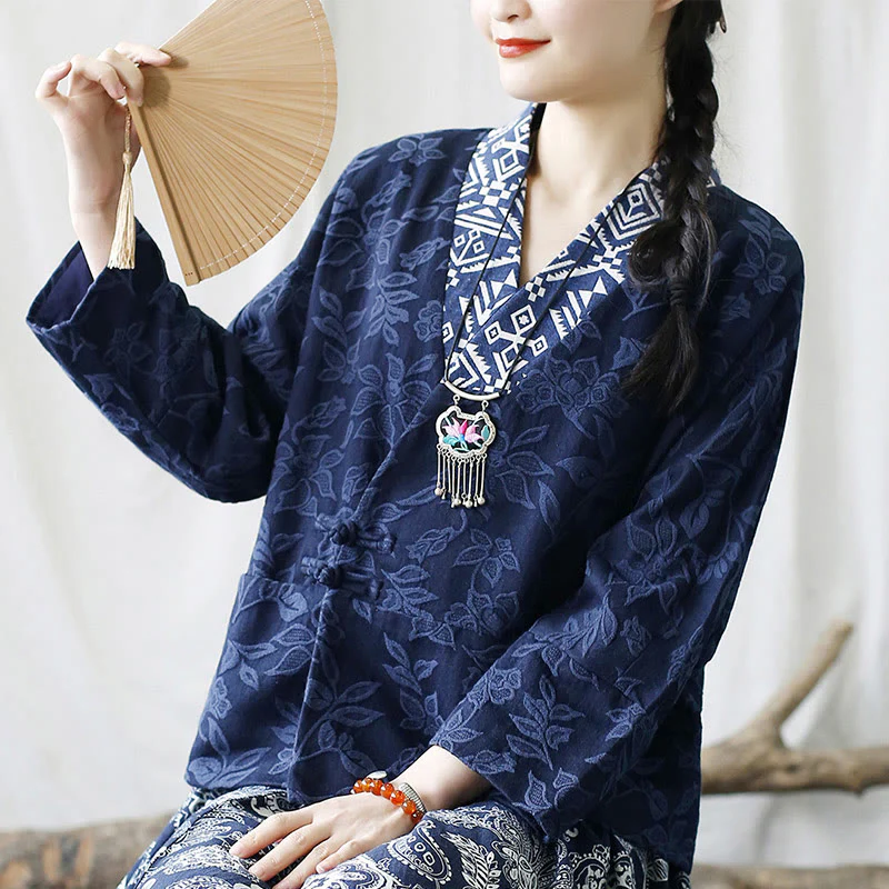 Giacca a maniche lunghe con scollo a V e motivo floreale in jacquard Buddha Stones - Image 28