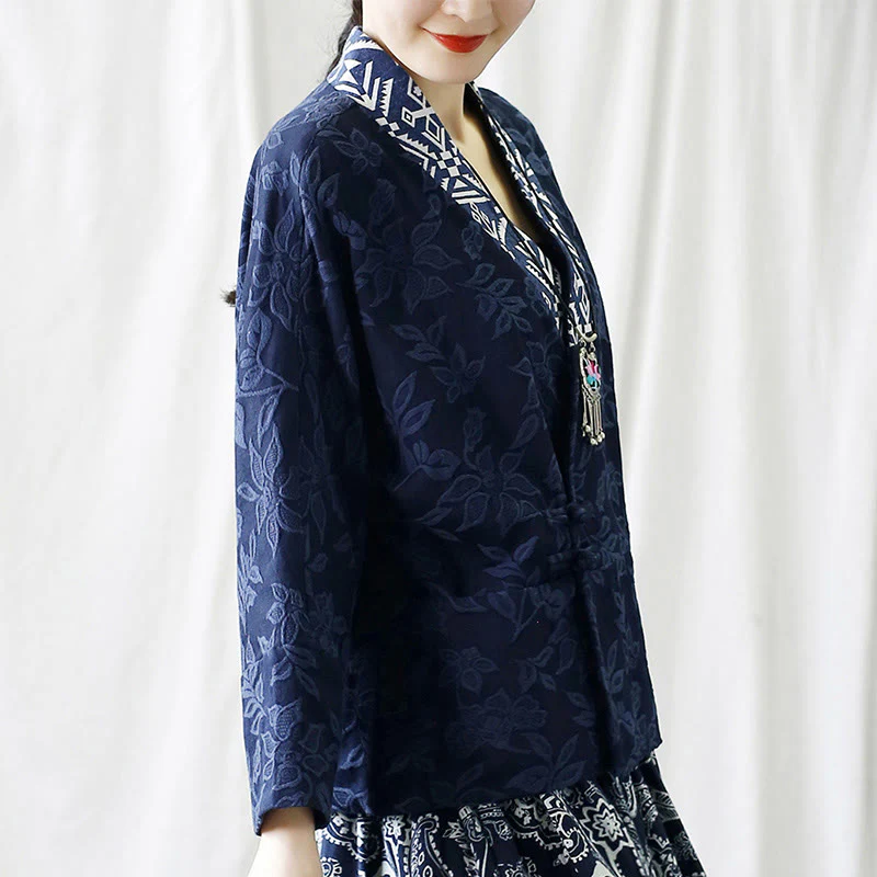Giacca a maniche lunghe con scollo a V e motivo floreale in jacquard Buddha Stones - Image 3