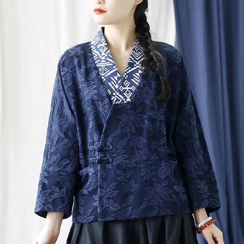 Giacca a maniche lunghe con scollo a V e motivo floreale in jacquard Buddha Stones - Image 30