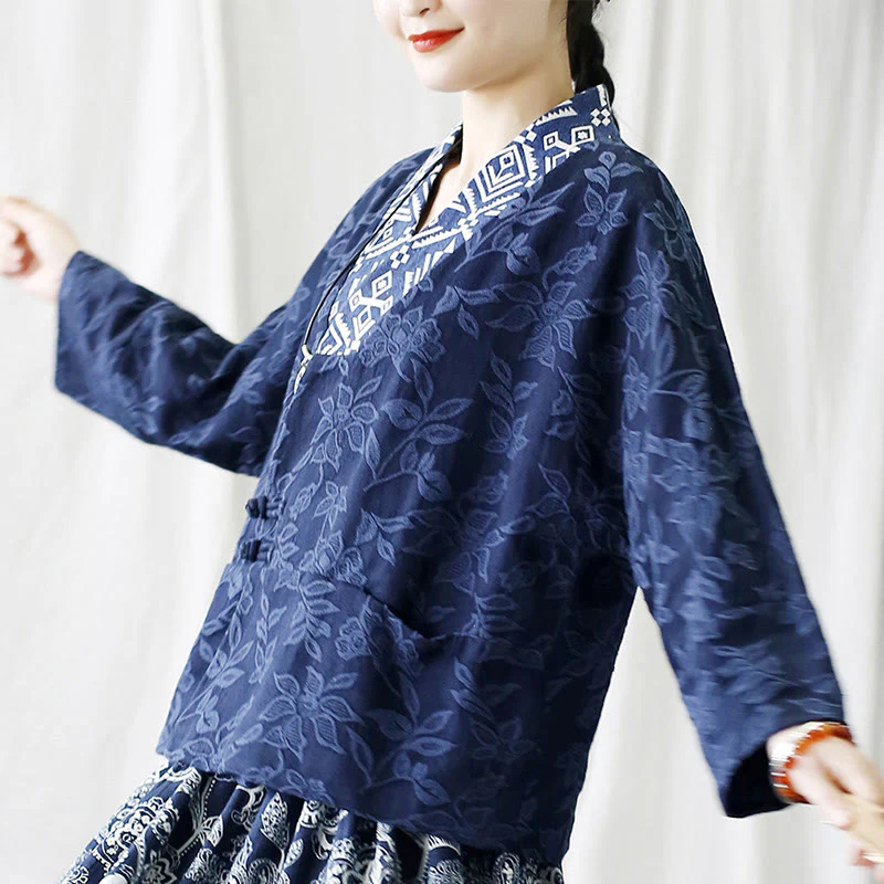 Giacca a maniche lunghe con scollo a V e motivo floreale in jacquard Buddha Stones - Image 31