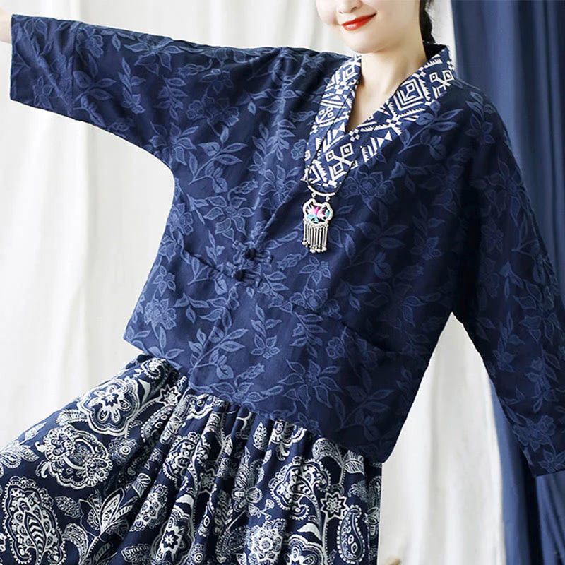 Giacca a maniche lunghe con scollo a V e motivo floreale in jacquard Buddha Stones - Image 32