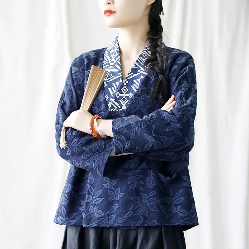 Giacca a maniche lunghe con scollo a V e motivo floreale in jacquard Buddha Stones - Image 33