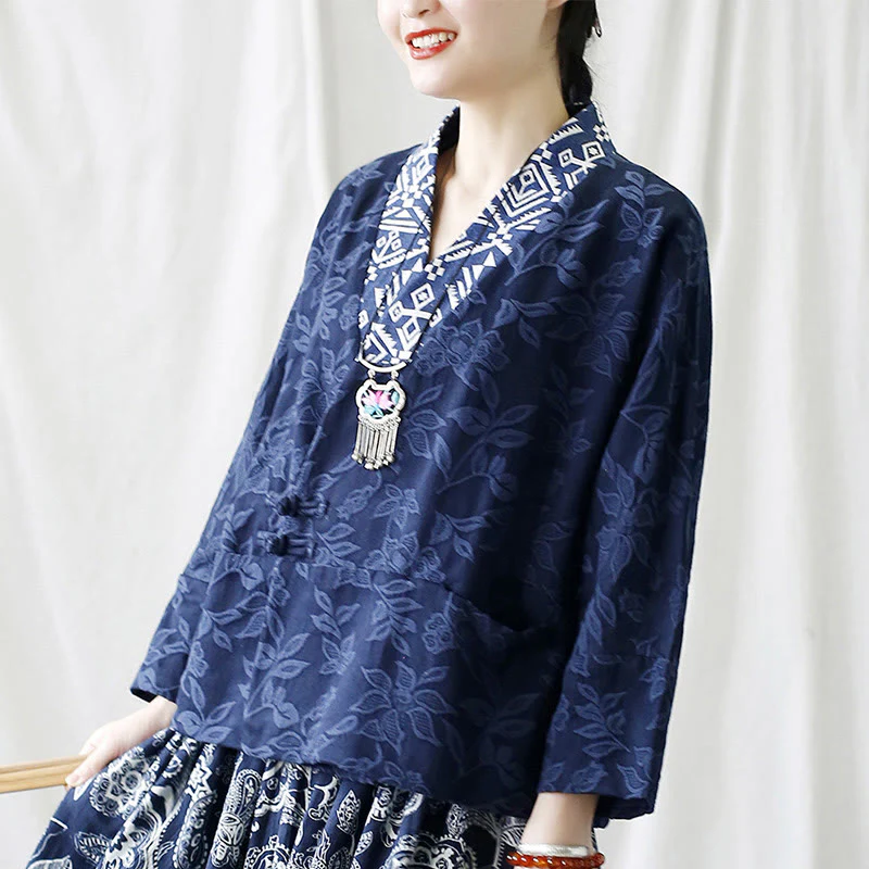 Giacca a maniche lunghe con scollo a V e motivo floreale in jacquard Buddha Stones - Image 34
