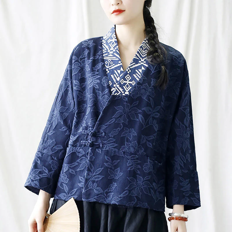 Giacca a maniche lunghe con scollo a V e motivo floreale in jacquard Buddha Stones - Image 35