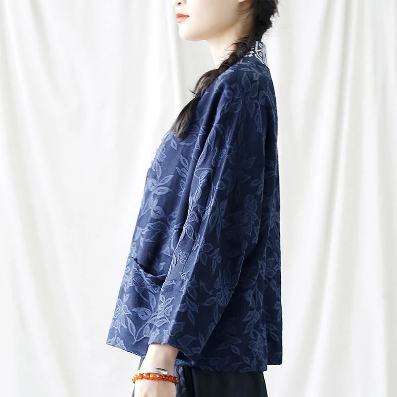 Giacca a maniche lunghe con scollo a V e motivo floreale in jacquard Buddha Stones - Image 4