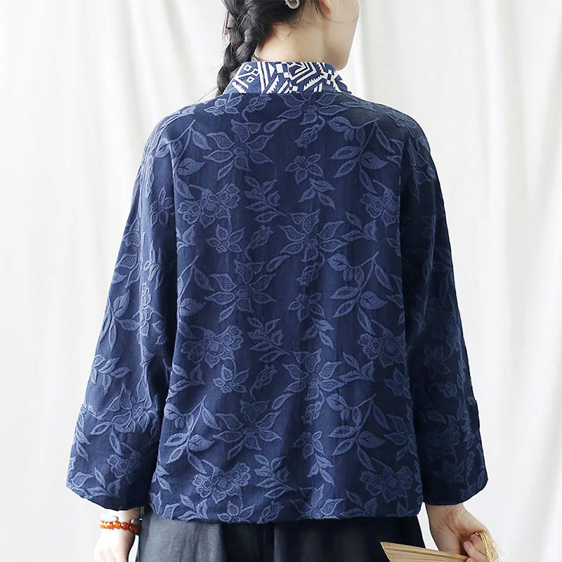 Giacca a maniche lunghe con scollo a V e motivo floreale in jacquard Buddha Stones - Image 5
