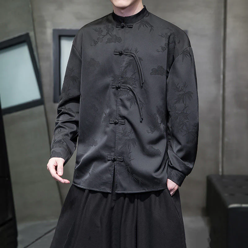 Giacca a maniche lunghe da uomo in stile tang con bottoni a rana e motivo Buddha Stones - Image 11