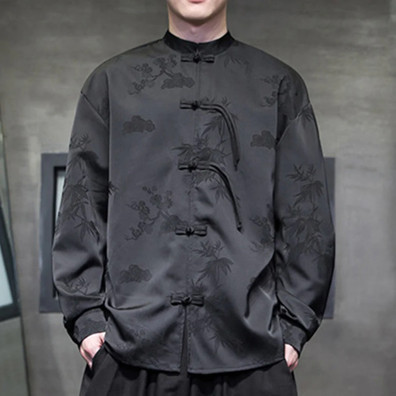 Giacca a maniche lunghe da uomo in stile tang con bottoni a rana e motivo Buddha Stones - Image 13