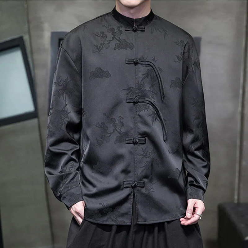 Giacca a maniche lunghe da uomo in stile tang con bottoni a rana e motivo Buddha Stones - Image 14