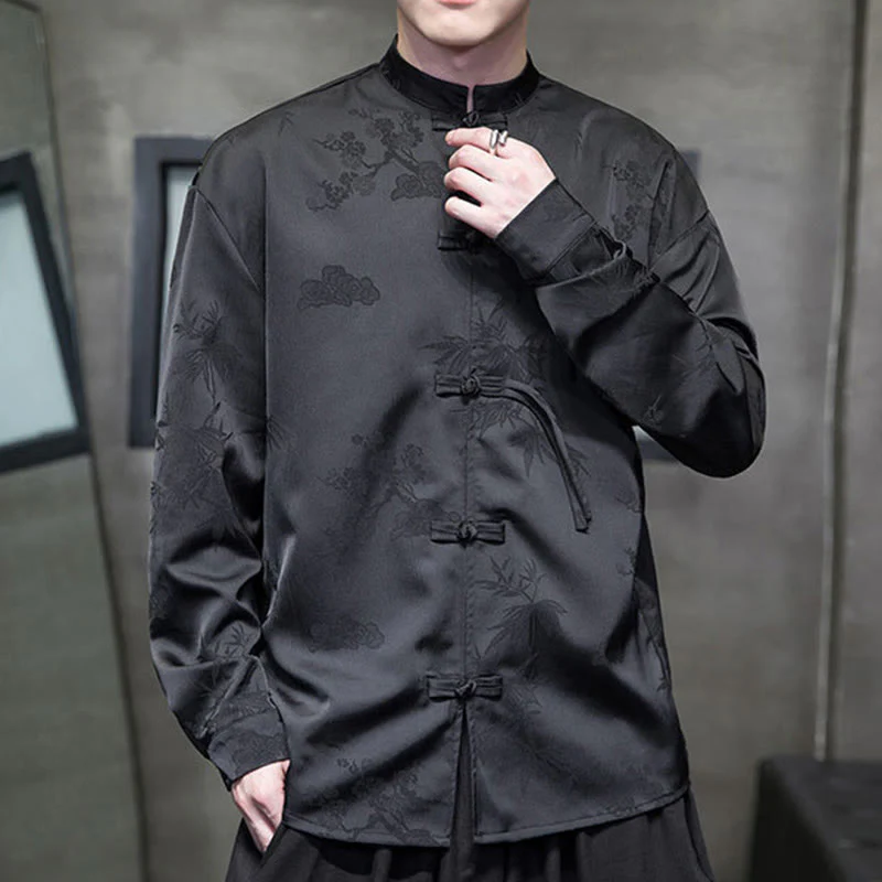 Giacca a maniche lunghe da uomo in stile tang con bottoni a rana e motivo Buddha Stones - Image 15