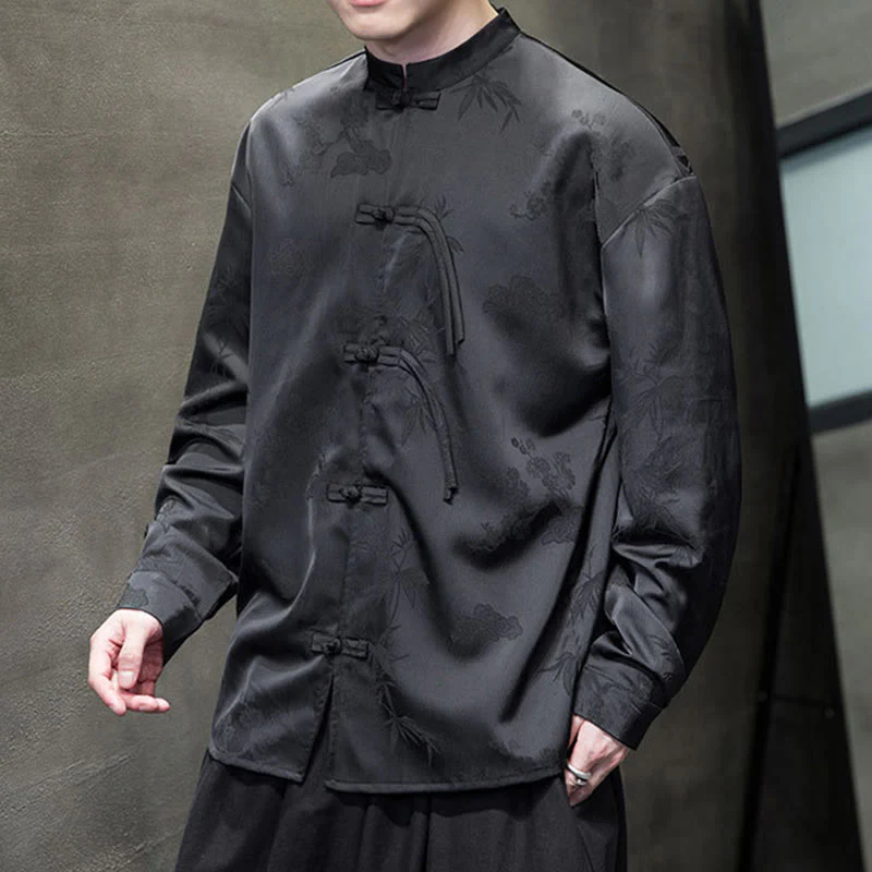 Giacca a maniche lunghe da uomo in stile tang con bottoni a rana e motivo Buddha Stones - Image 16