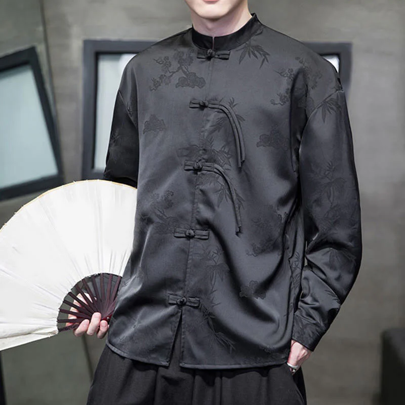 Giacca a maniche lunghe da uomo in stile tang con bottoni a rana e motivo Buddha Stones - Image 19