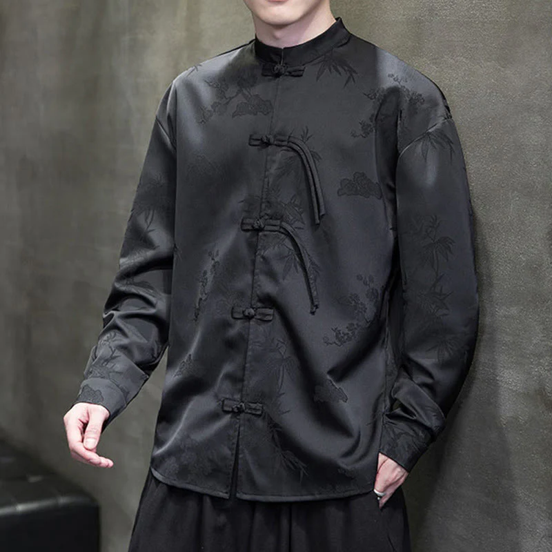 Giacca a maniche lunghe da uomo in stile tang con bottoni a rana e motivo Buddha Stones - Image 20