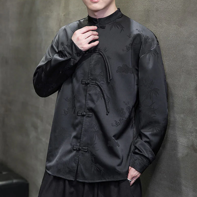 Giacca a maniche lunghe da uomo in stile tang con bottoni a rana e motivo Buddha Stones - Image 21