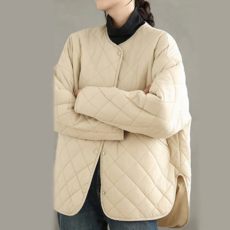 Giacca a maniche lunghe trapuntata a rombi in cotone termico con bottoni e tasche da donna Buddha Stones - Image 16