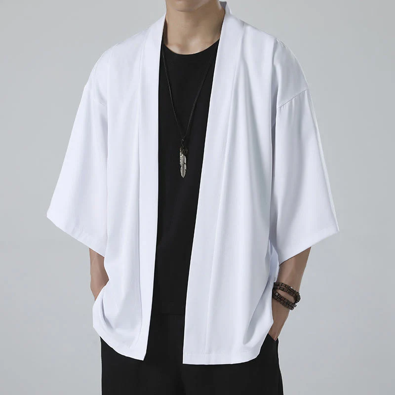 Giacca kimono da uomo con apertura frontale tinta unita Buddha Stones - Image 12