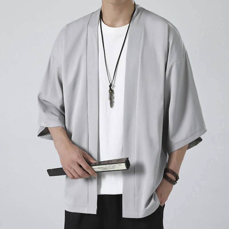 Giacca kimono da uomo con apertura frontale tinta unita Buddha Stones - Image 13