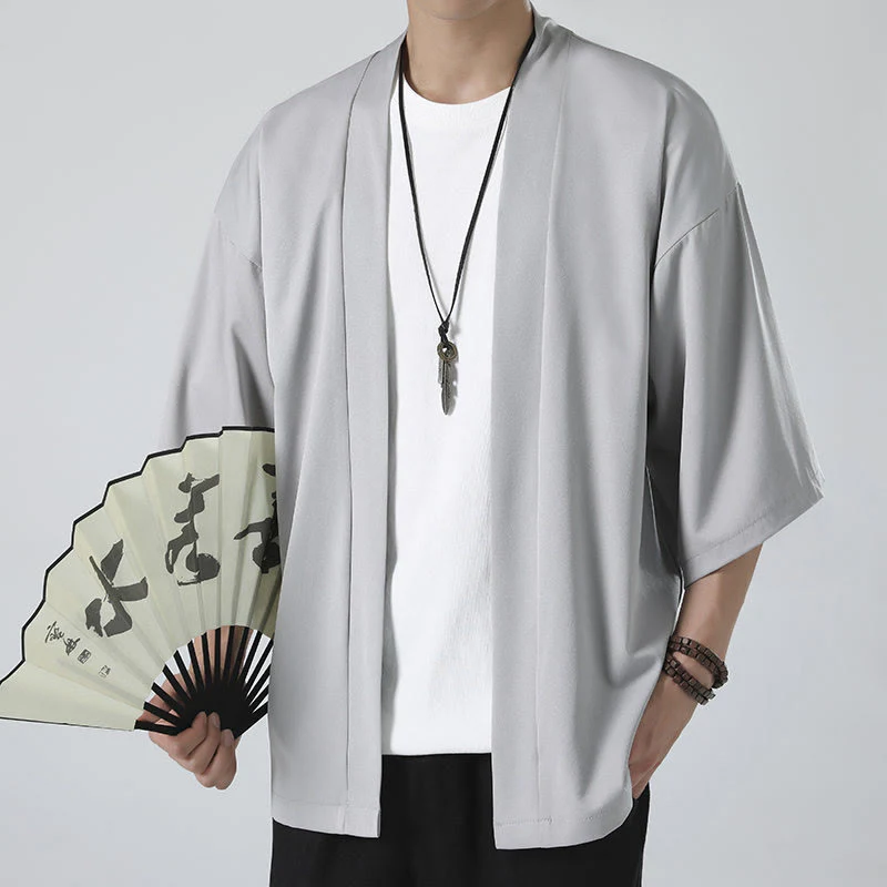 Giacca kimono da uomo con apertura frontale tinta unita Buddha Stones - Image 14