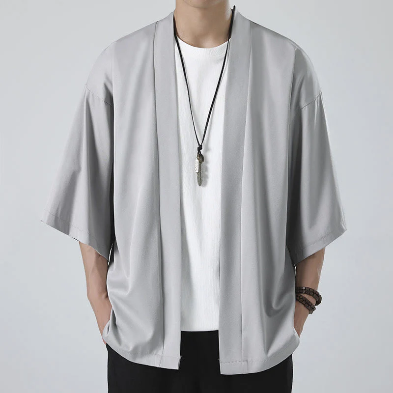Giacca kimono da uomo con apertura frontale tinta unita Buddha Stones - Image 16