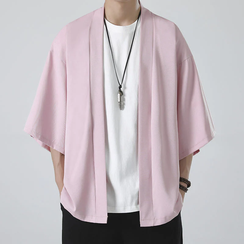 Giacca kimono da uomo con apertura frontale tinta unita Buddha Stones - Image 19