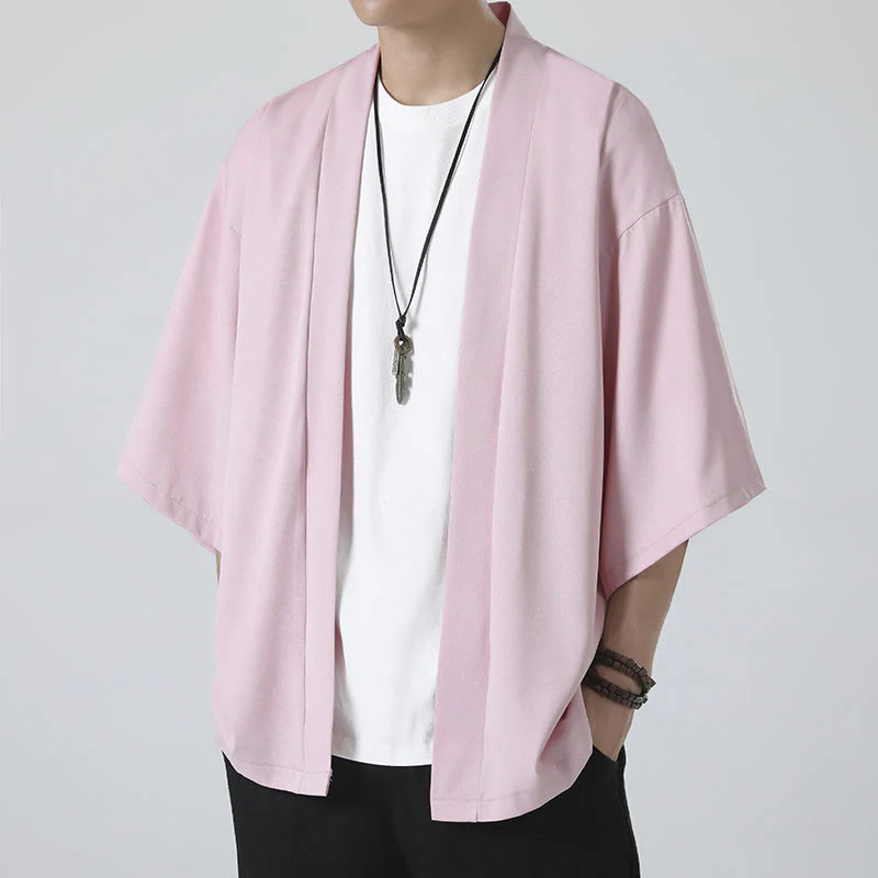 Giacca kimono da uomo con apertura frontale tinta unita Buddha Stones - Image 20
