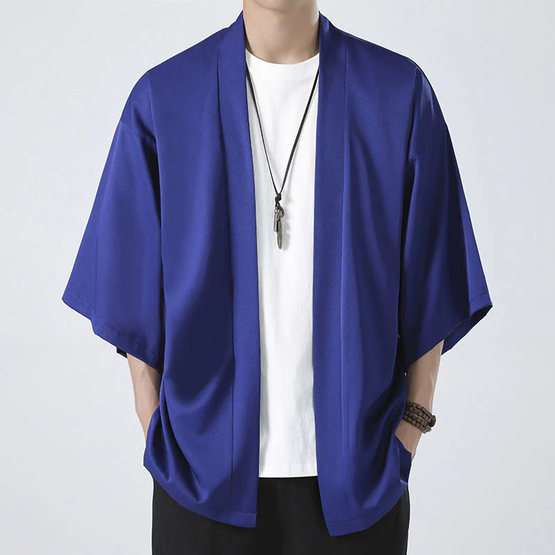 Giacca kimono da uomo con apertura frontale tinta unita Buddha Stones - Image 21