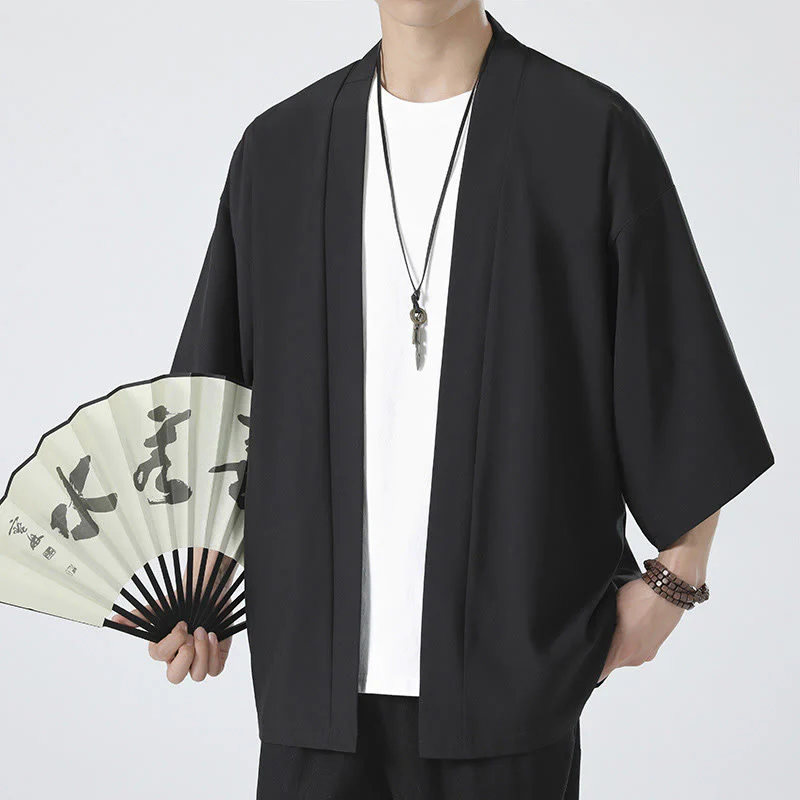 Giacca kimono da uomo con apertura frontale tinta unita Buddha Stones - Image 4