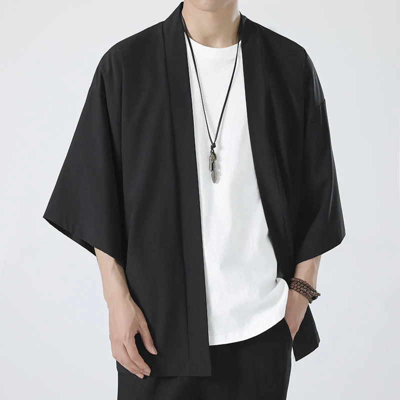 Giacca kimono da uomo con apertura frontale tinta unita Buddha Stones - Image 5
