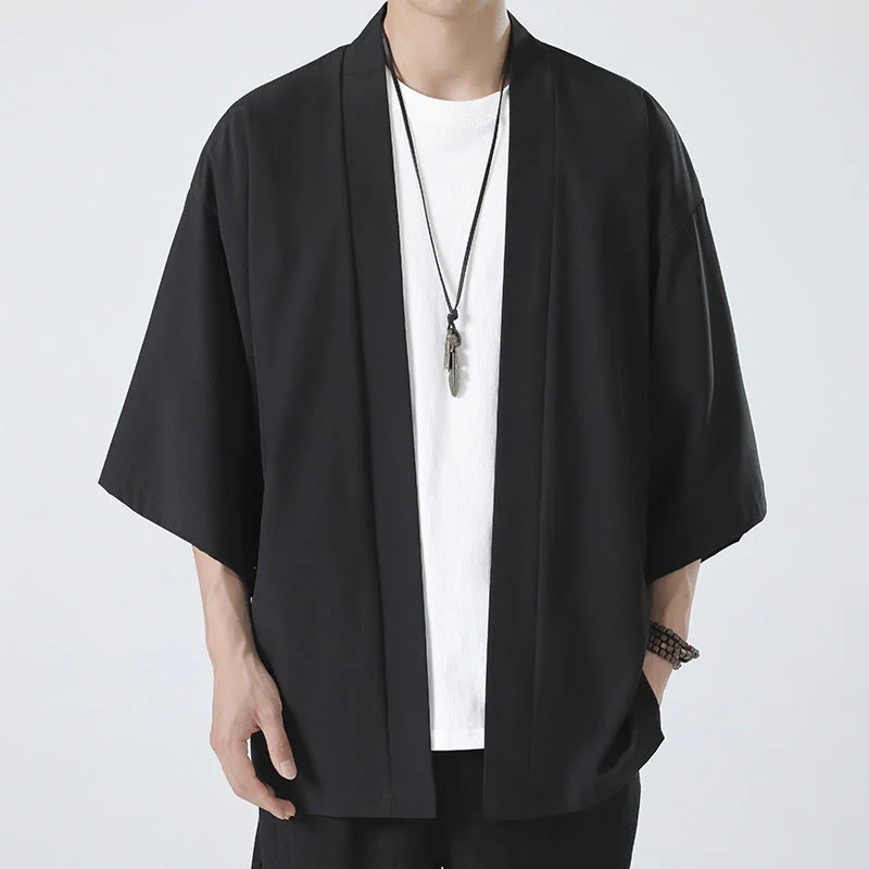 Giacca kimono da uomo con apertura frontale tinta unita Buddha Stones - Image 6