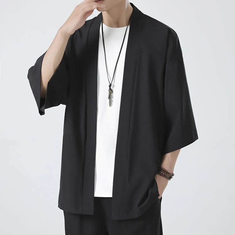 Giacca kimono da uomo con apertura frontale tinta unita Buddha Stones - Image 7