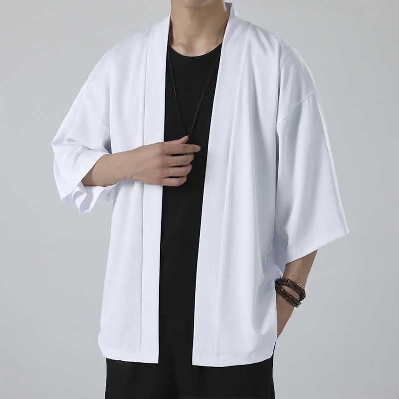 Giacca kimono da uomo con apertura frontale tinta unita Buddha Stones - Image 8
