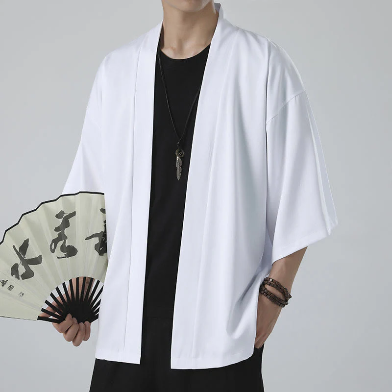 Giacca kimono da uomo con apertura frontale tinta unita Buddha Stones - Image 9