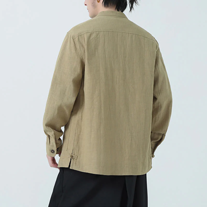 Giacca camicia foderata in pile di cotone e lino ramiè con bottoni da uomo Buddha Stones con tasche - Image 29
