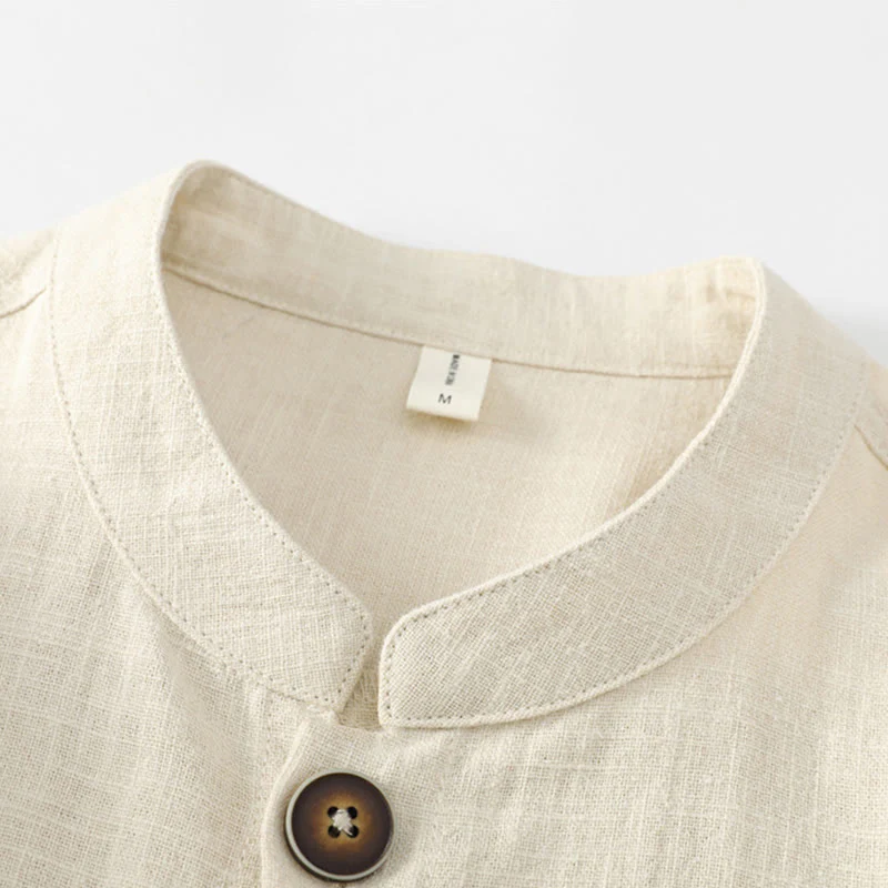 Giacca camicia foderata in pile di cotone e lino ramiè con bottoni da uomo Buddha Stones con tasche - Image 35