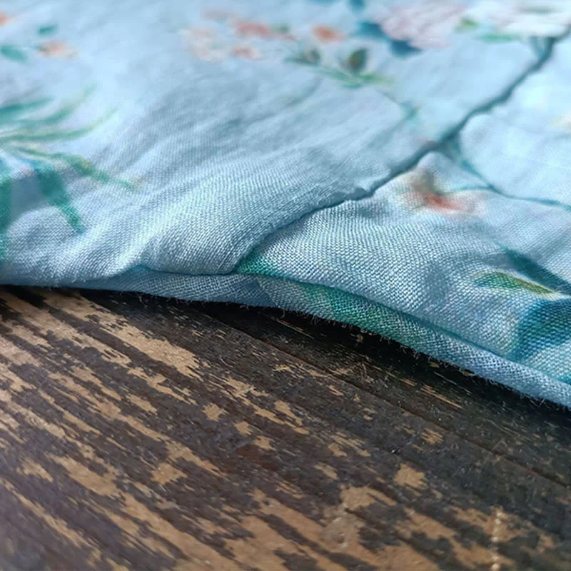 Giacca camicia in lino ramiè a maniche lunghe con bottoni a rana , Buddha Stones, fiori rosa verde chiaro, foglie verdi - Image 13
