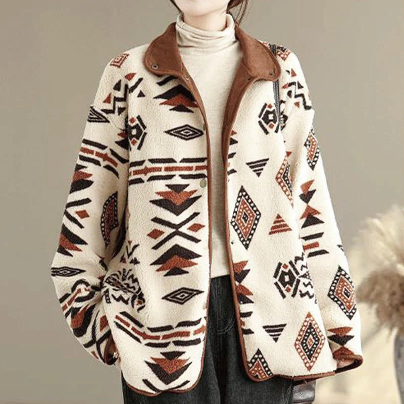 Giacca da donna in cotone a maniche lunghe con bottoni, motivo geometrico, autunno inverno, motivo Buddha Stones - Image 2