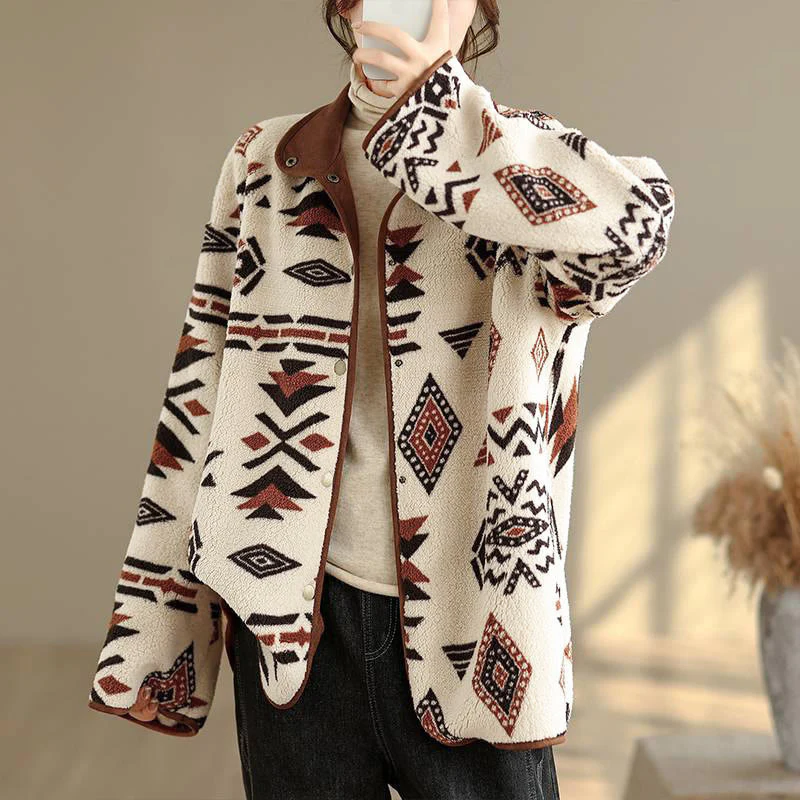 Giacca da donna in cotone a maniche lunghe con bottoni, motivo geometrico, autunno inverno, motivo Buddha Stones - Image 3