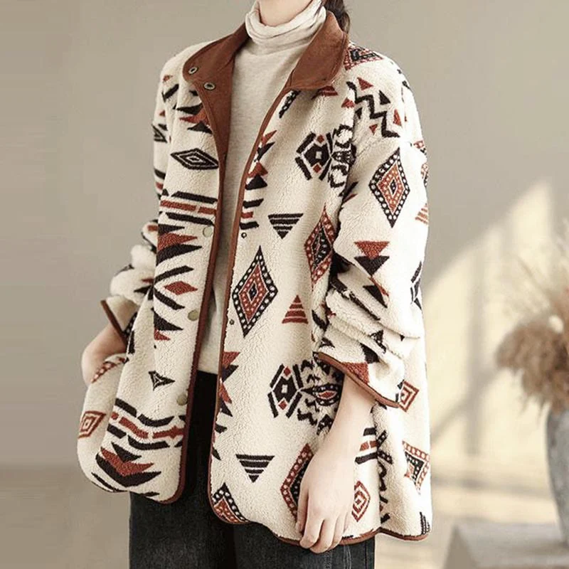 Giacca da donna in cotone a maniche lunghe con bottoni, motivo geometrico, autunno inverno, motivo Buddha Stones - Image 4