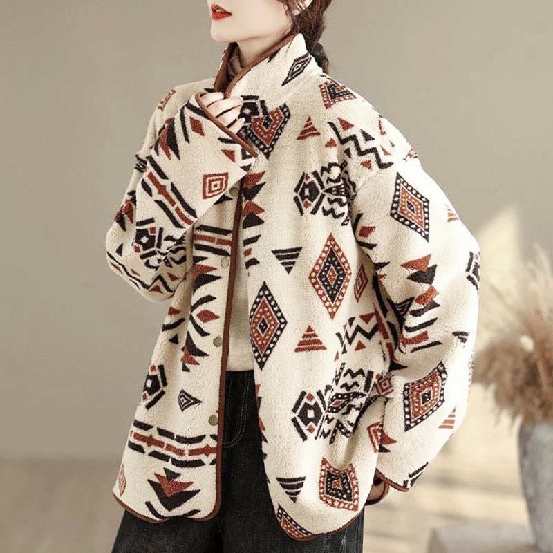 Giacca da donna in cotone a maniche lunghe con bottoni, motivo geometrico, autunno inverno, motivo Buddha Stones - Image 5