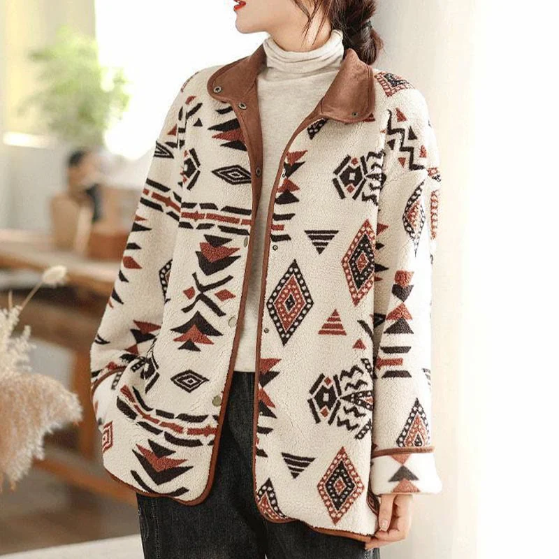 Giacca da donna in cotone a maniche lunghe con bottoni, motivo geometrico, autunno inverno, motivo Buddha Stones - Image 6
