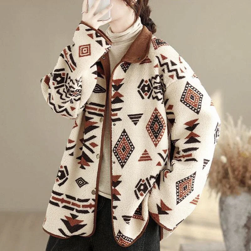 Giacca da donna in cotone a maniche lunghe con bottoni, motivo geometrico, autunno inverno, motivo Buddha Stones - Image 7