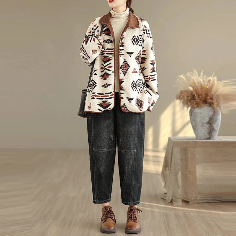 Giacca da donna in cotone a maniche lunghe con bottoni, motivo geometrico, autunno inverno, motivo Buddha Stones - Image 8