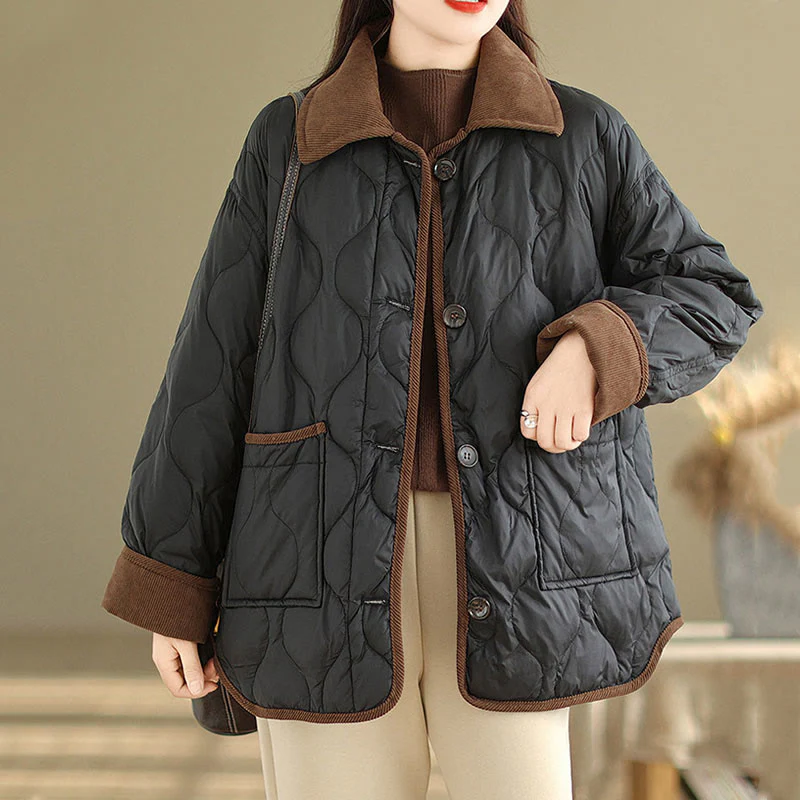 Giacca da donna in cotone a maniche lunghe con tasche e risvolto in colore contrastante Buddha Stones - Image 9