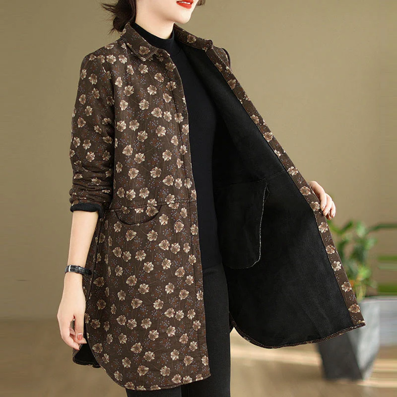 Giacca da donna in cotone a maniche lunghe con tasche, motivo floreale, bottoni autunno inverno Buddha Stones - Image 4