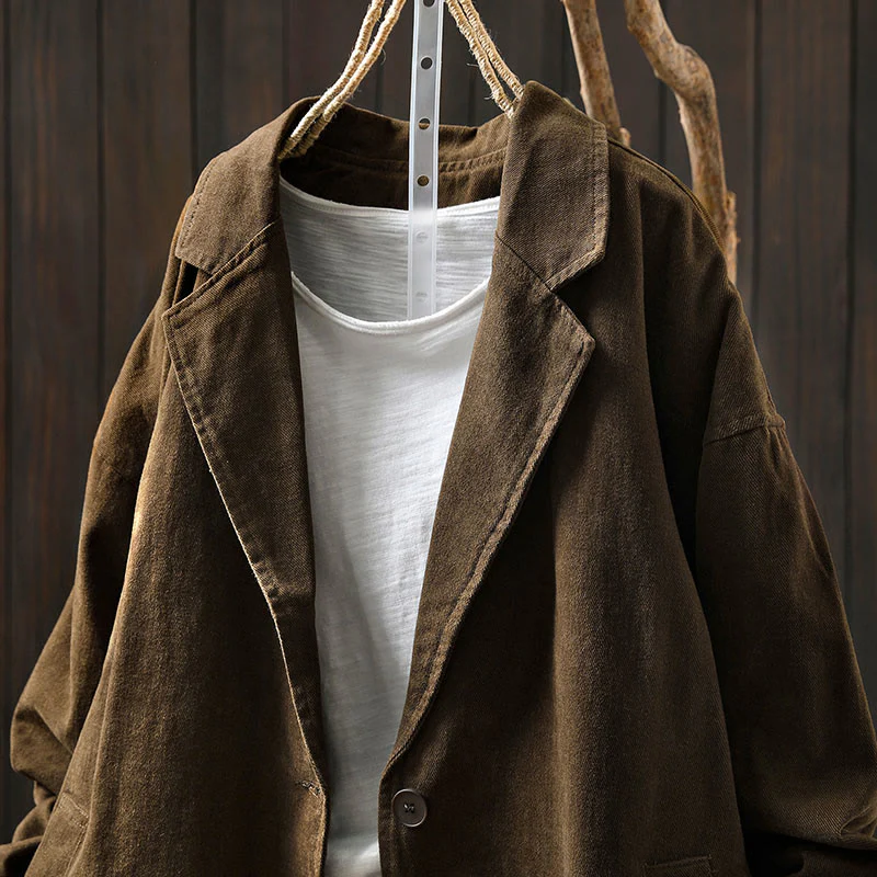 Giacca da donna in cotone di media lunghezza con tasche, maniche lunghe, colletto con revers, motivo Buddha Stones, primavera-autunno - Image 14